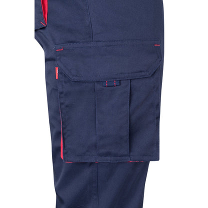 VL FIDES promotional workwear garment in navy blue / red (detail view) with custom logo branding