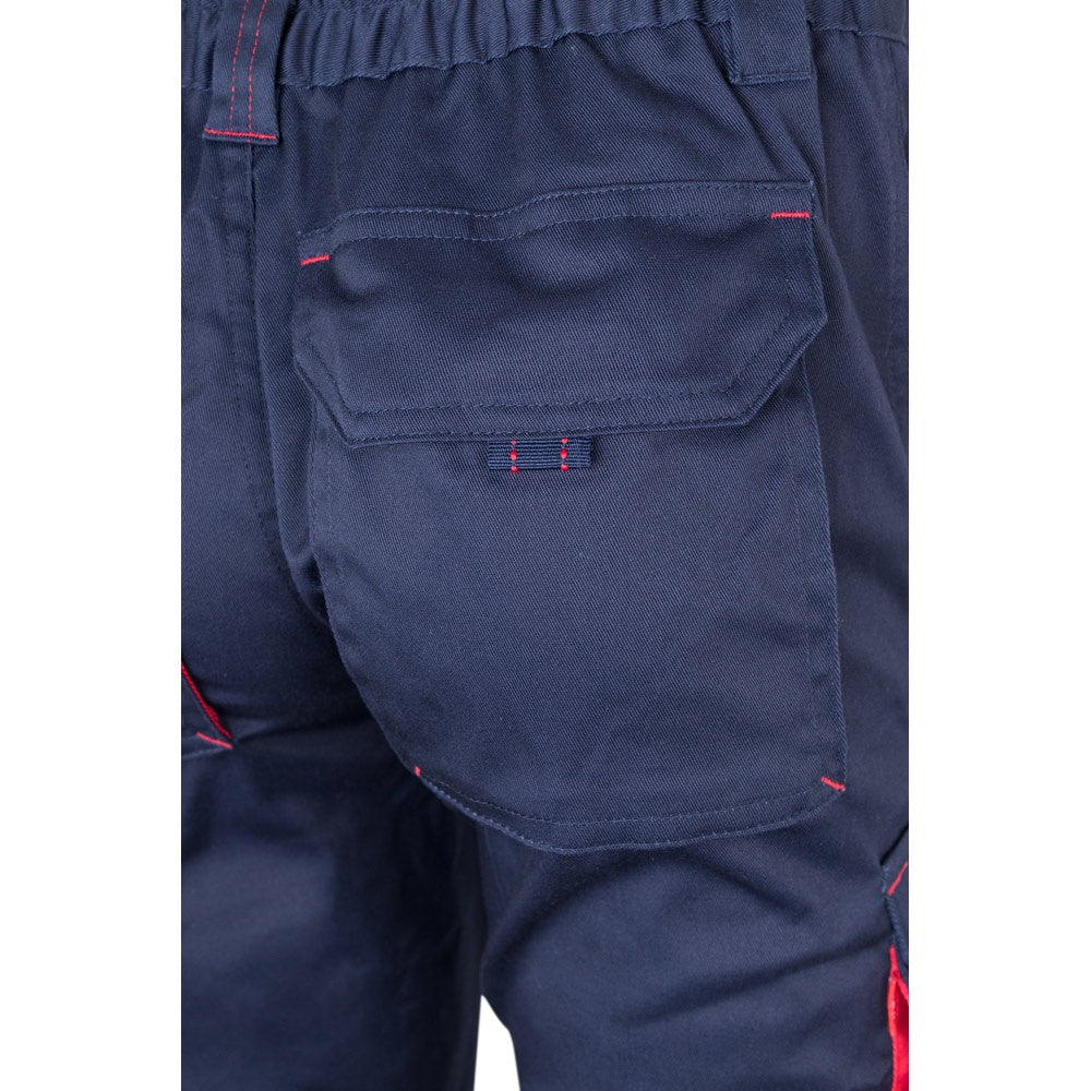 VL FIDES promotional workwear garment in navy blue / red with custom logo branding
