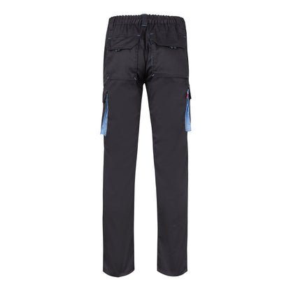 VL FIDES promotional workwear garment in grey / light blue (detail view) with custom logo branding