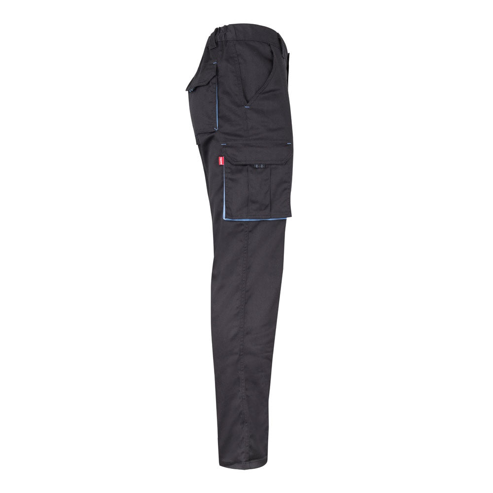VL FIDES promotional workwear garment in grey / light blue (detail view) with custom logo branding