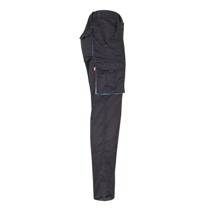 VL FIDES promotional workwear garment in grey / light blue (detail view) with custom logo branding