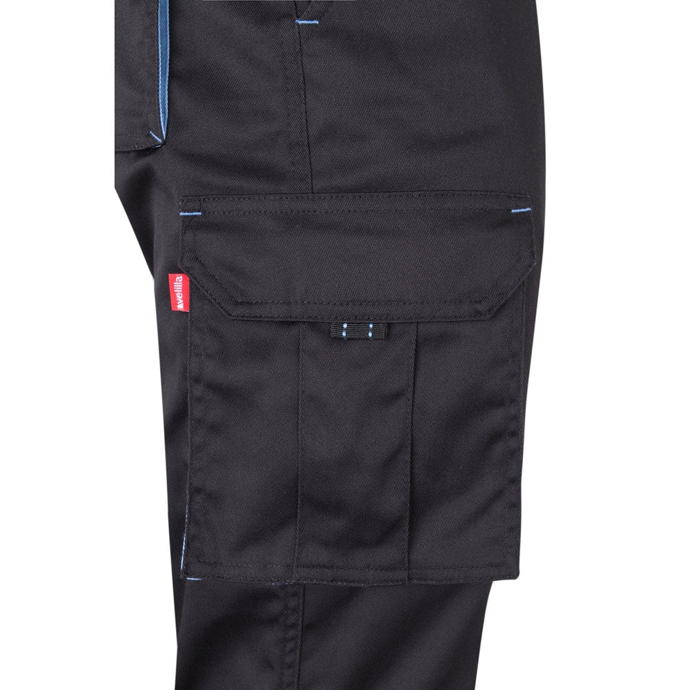 VL FIDES promotional workwear garment in grey / light blue (detail view) with custom logo branding