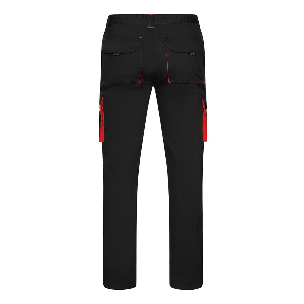VL FIDES promotional workwear garment in black / red (detail view) with custom logo branding