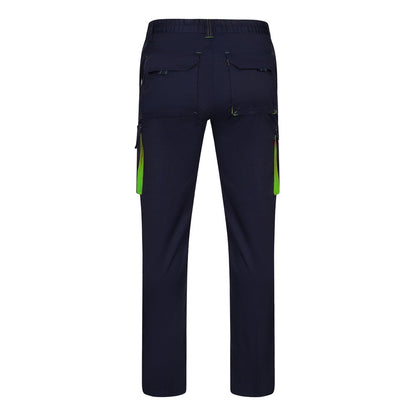 VL FIDES promotional workwear garment in navy blue / green (detail view) with custom logo branding
