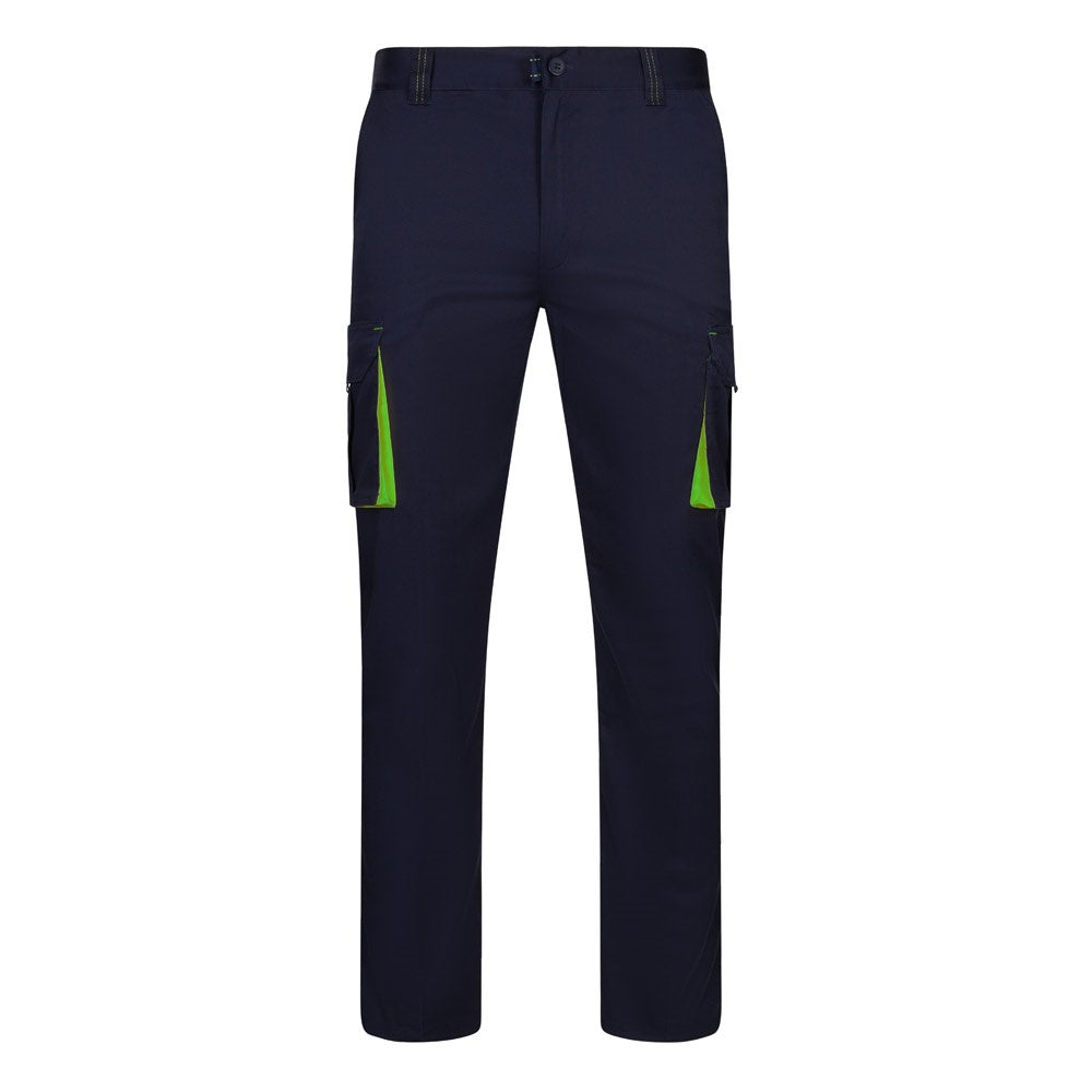 VL FIDES promotional workwear garment in navy blue / green with custom logo branding