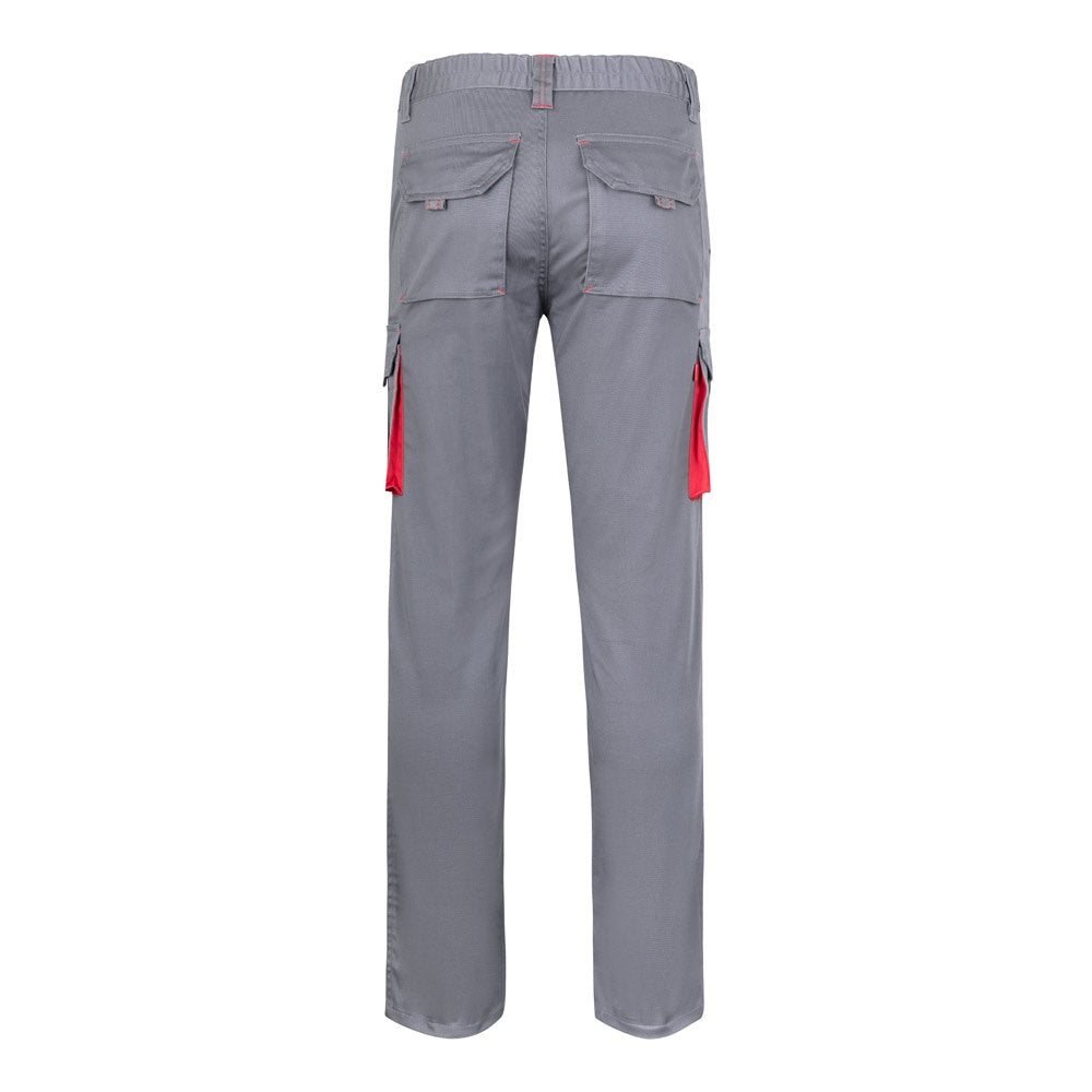 VL FIDES promotional workwear garment in grey / red (detail view) with custom logo branding