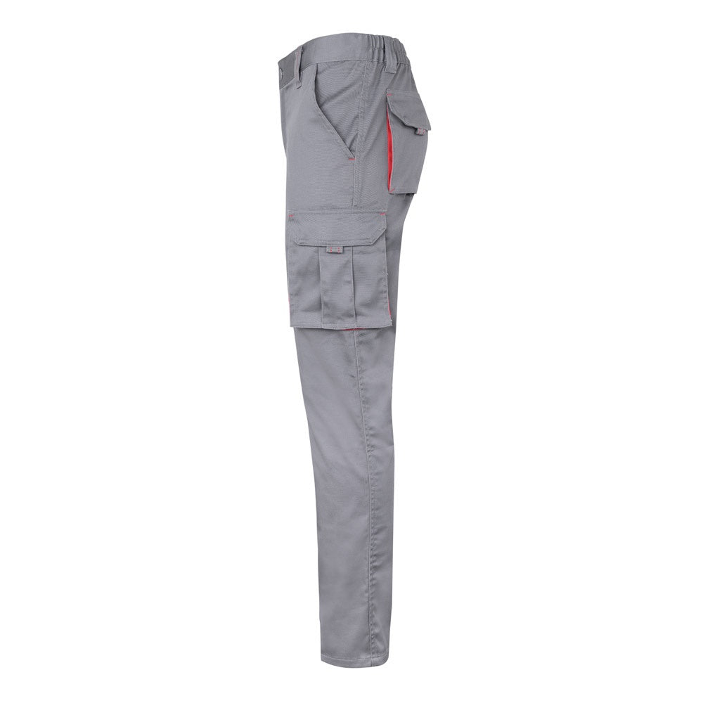 VL FIDES promotional workwear garment in grey / red (detail view) with custom logo branding