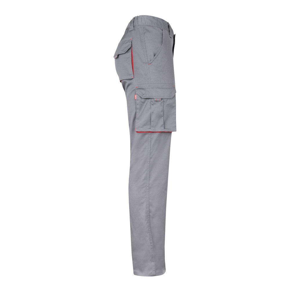 VL FIDES promotional workwear garment in grey / red (detail view) with custom logo branding