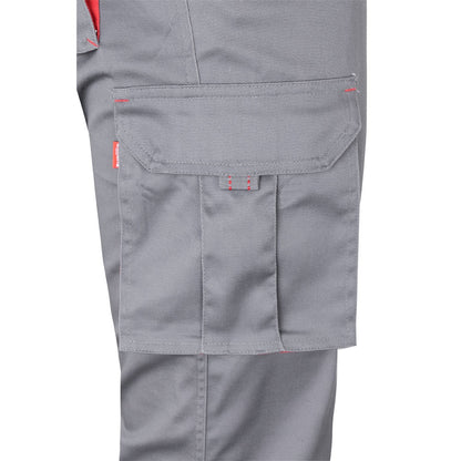 VL FIDES promotional workwear garment in grey / red (detail view) with custom logo branding