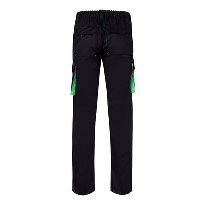 VL FIDES promotional workwear garment in black / green (detail view) with custom logo branding