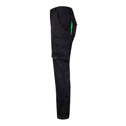 VL FIDES promotional workwear garment in black / green (detail view) with custom logo branding