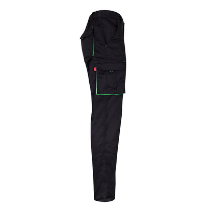 VL FIDES promotional workwear garment in black / green (detail view) with custom logo branding