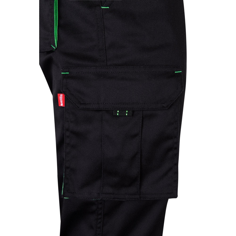VL FIDES promotional workwear garment in black / green (detail view) with custom logo branding