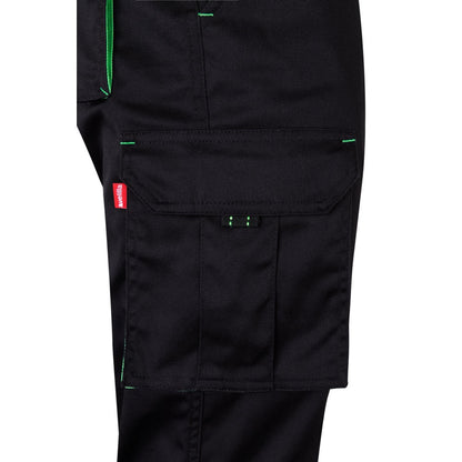 VL FIDES promotional workwear garment in black / green (detail view) with custom logo branding