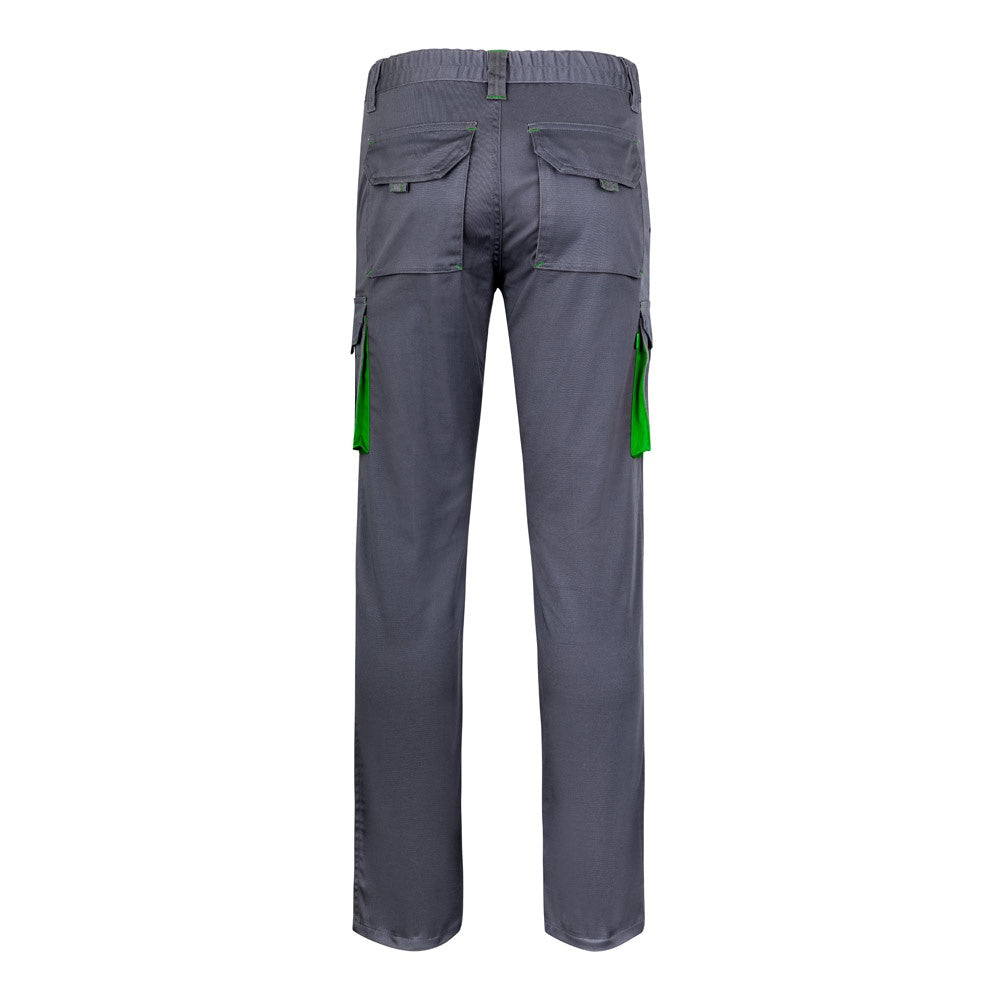 VL FIDES promotional workwear garment in grey / green (detail view) with custom logo branding