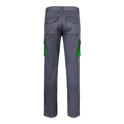 VL FIDES promotional workwear garment in grey / green (detail view) with custom logo branding