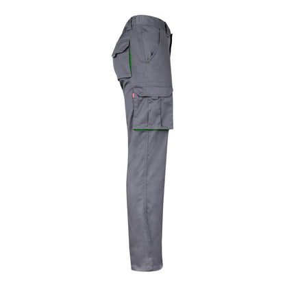 VL FIDES promotional workwear garment in grey / green (detail view) with custom logo branding