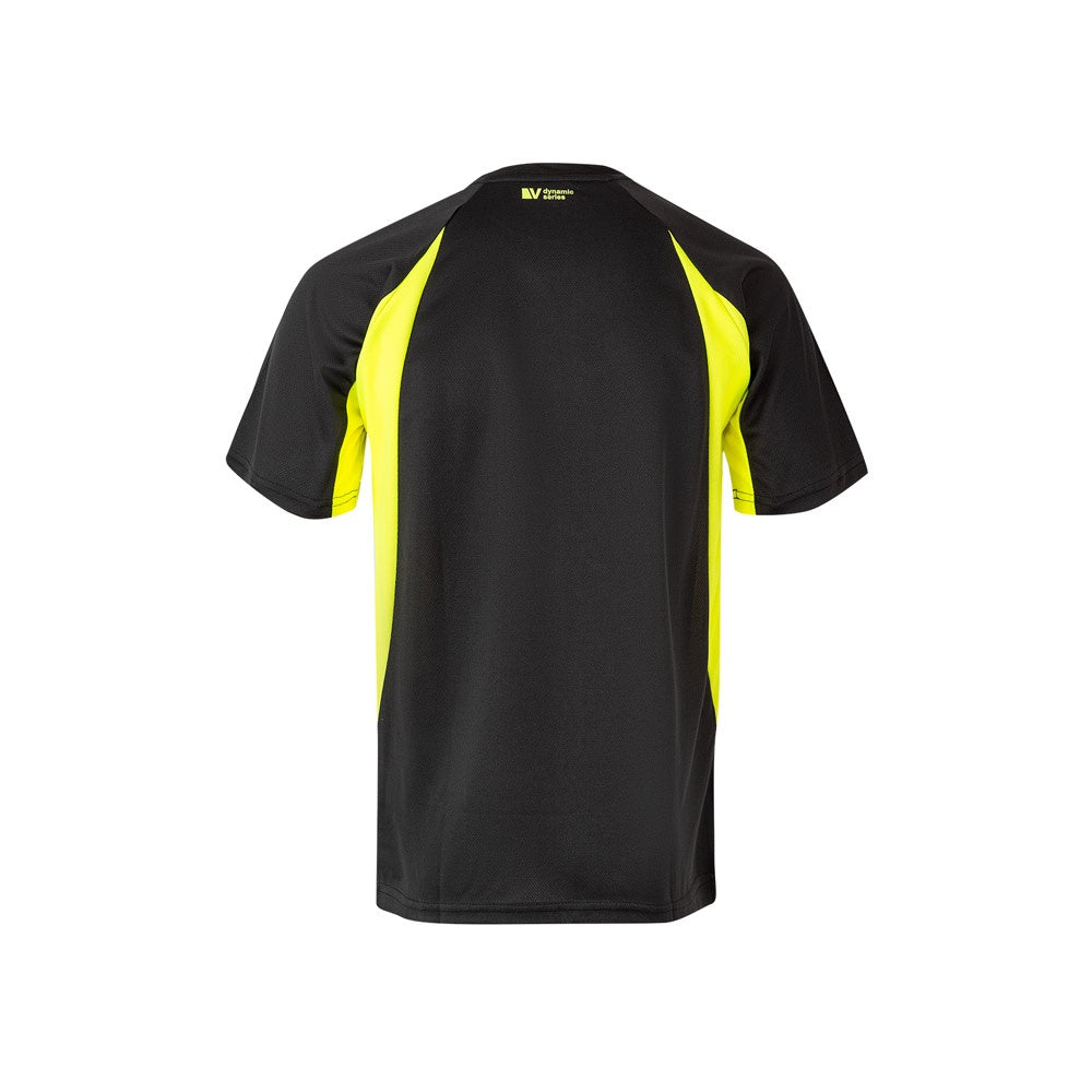 VL SLAYER promotional t-shirt in black/yellow (detail view) with custom logo branding
