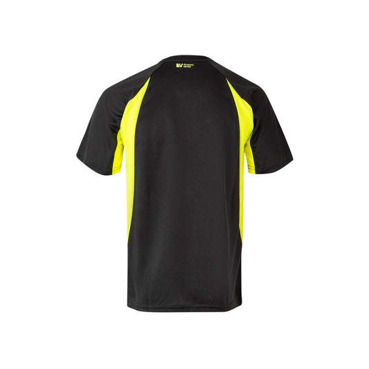 VL SLAYER promotional t-shirt in black/yellow (detail view) with custom logo branding