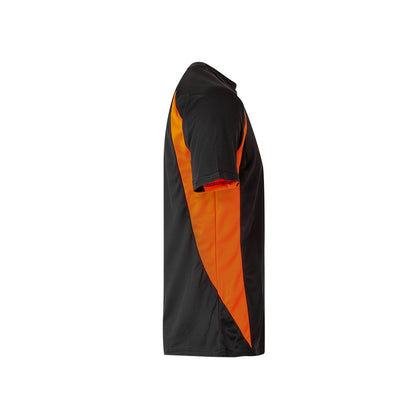VL SLAYER promotional t-shirt in black/orange (detail view) with custom logo branding