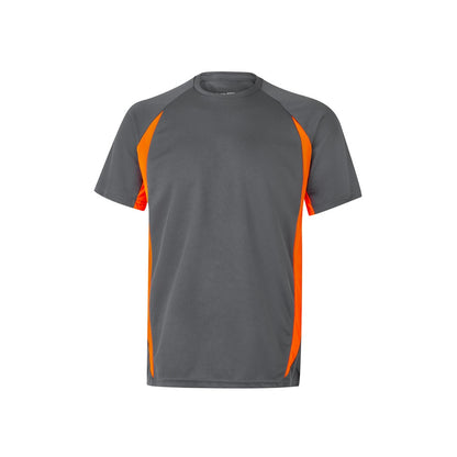 VL SLAYER promotional t-shirt in grey/orange with custom logo branding