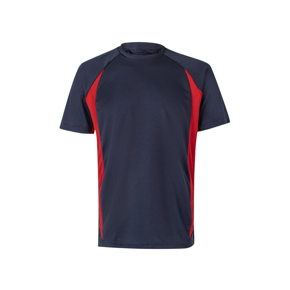 VL SLAYER promotional t-shirt in navy blue/red with custom logo branding