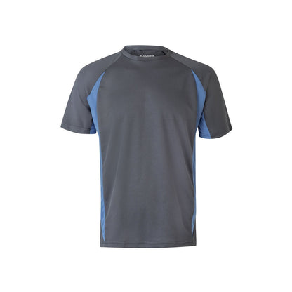 VL SLAYER promotional t-shirt in grey/light blue with custom logo branding