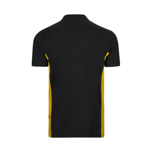 VL SUPAY promotional polo shirt in black / yellow (detail view) with custom logo branding