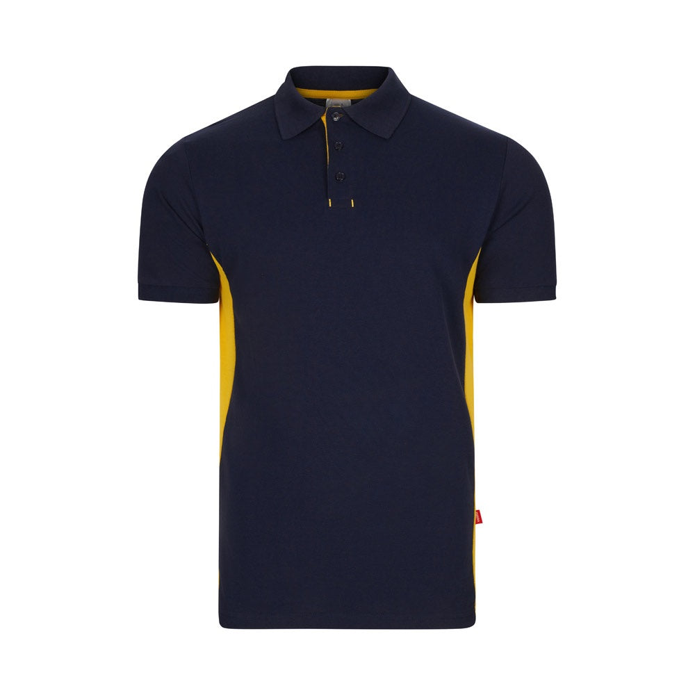 VL SUPAY promotional polo shirt in navy blue / yellow with custom logo branding