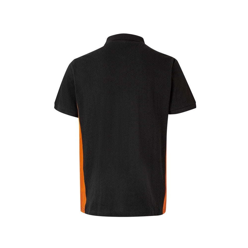 VL SUPAY promotional polo shirt in black / orange (detail view) with custom logo branding