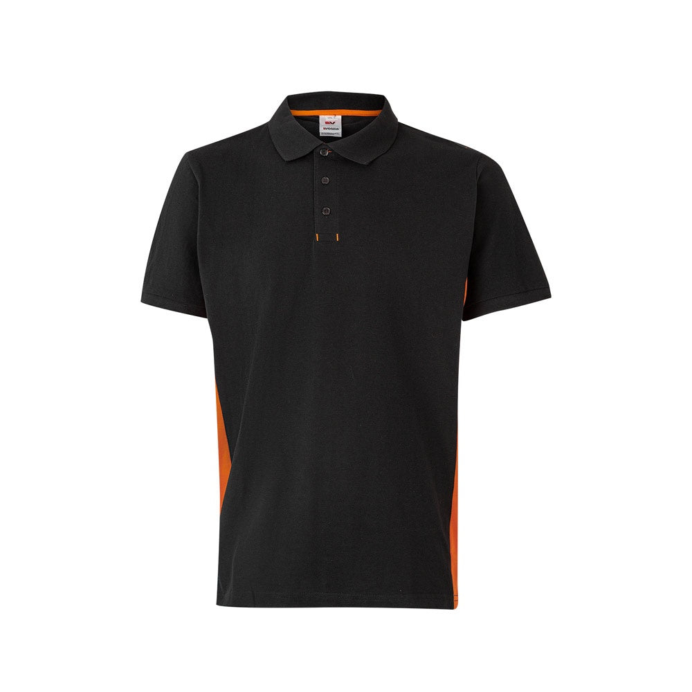 VL SUPAY promotional polo shirt in black / orange with custom logo branding