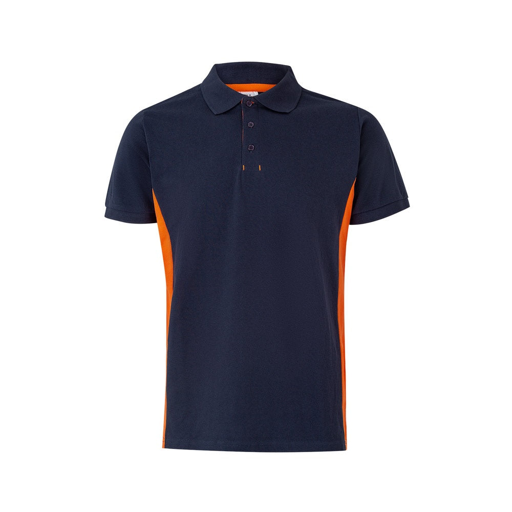 VL SUPAY promotional polo shirt in navy blue / orange with custom logo branding