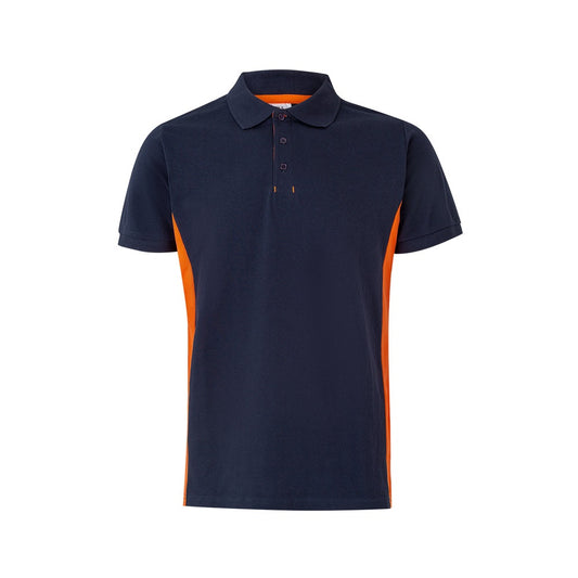 VL SUPAY promotional polo shirt in navy blue / orange with custom logo branding