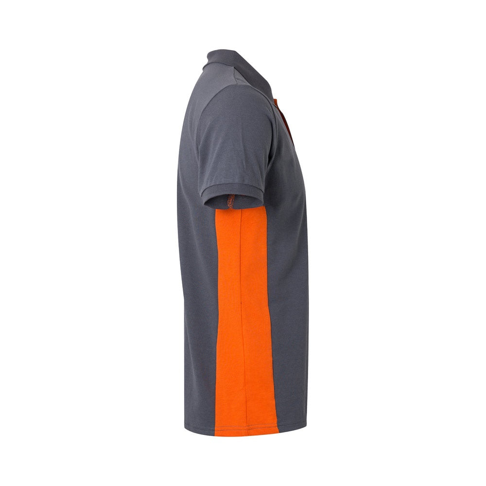 VL SUPAY promotional polo shirt in grey / orange (detail view) with custom logo branding