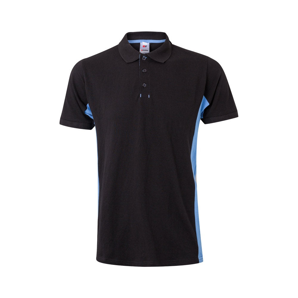 VL SUPAY promotional polo shirt in black / light blue with custom logo branding