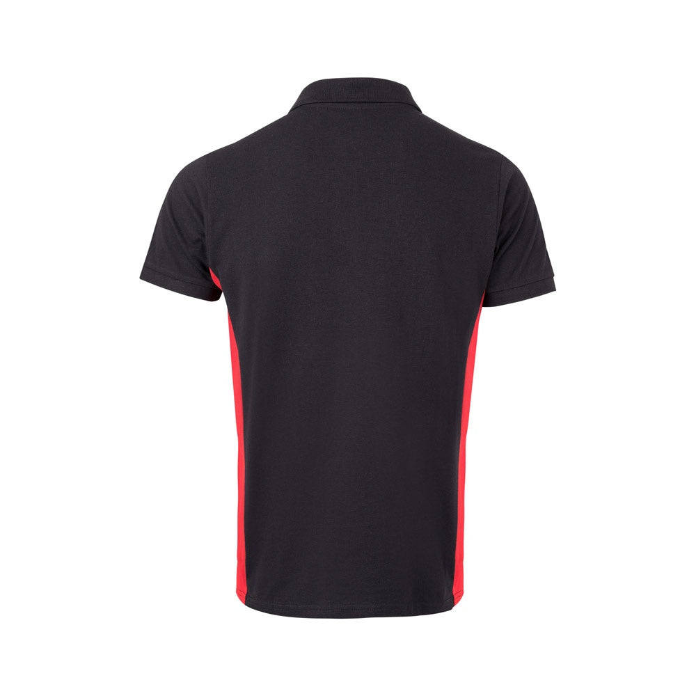 VL SUPAY promotional polo shirt in black / red (detail view) with custom logo branding