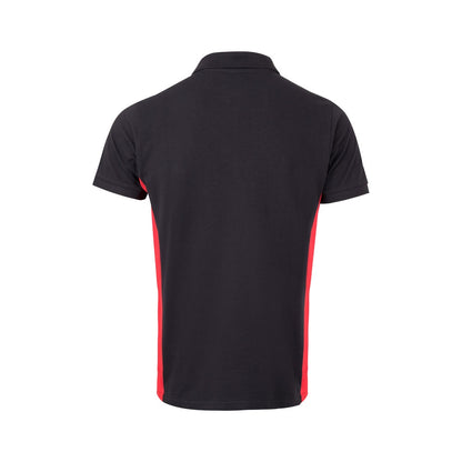VL SUPAY promotional polo shirt in black / red (detail view) with custom logo branding