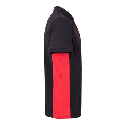 VL SUPAY promotional polo shirt in black / red (detail view) with custom logo branding