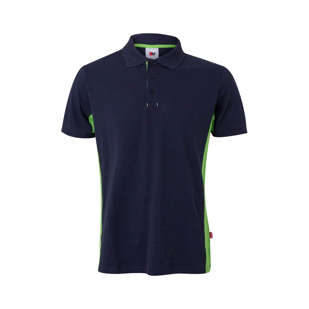 VL SUPAY promotional polo shirt in navy blue / green with custom logo branding