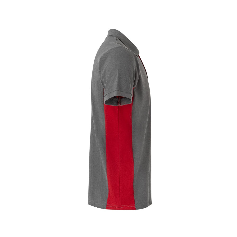 VL SUPAY promotional polo shirt in grey / red (detail view) with custom logo branding