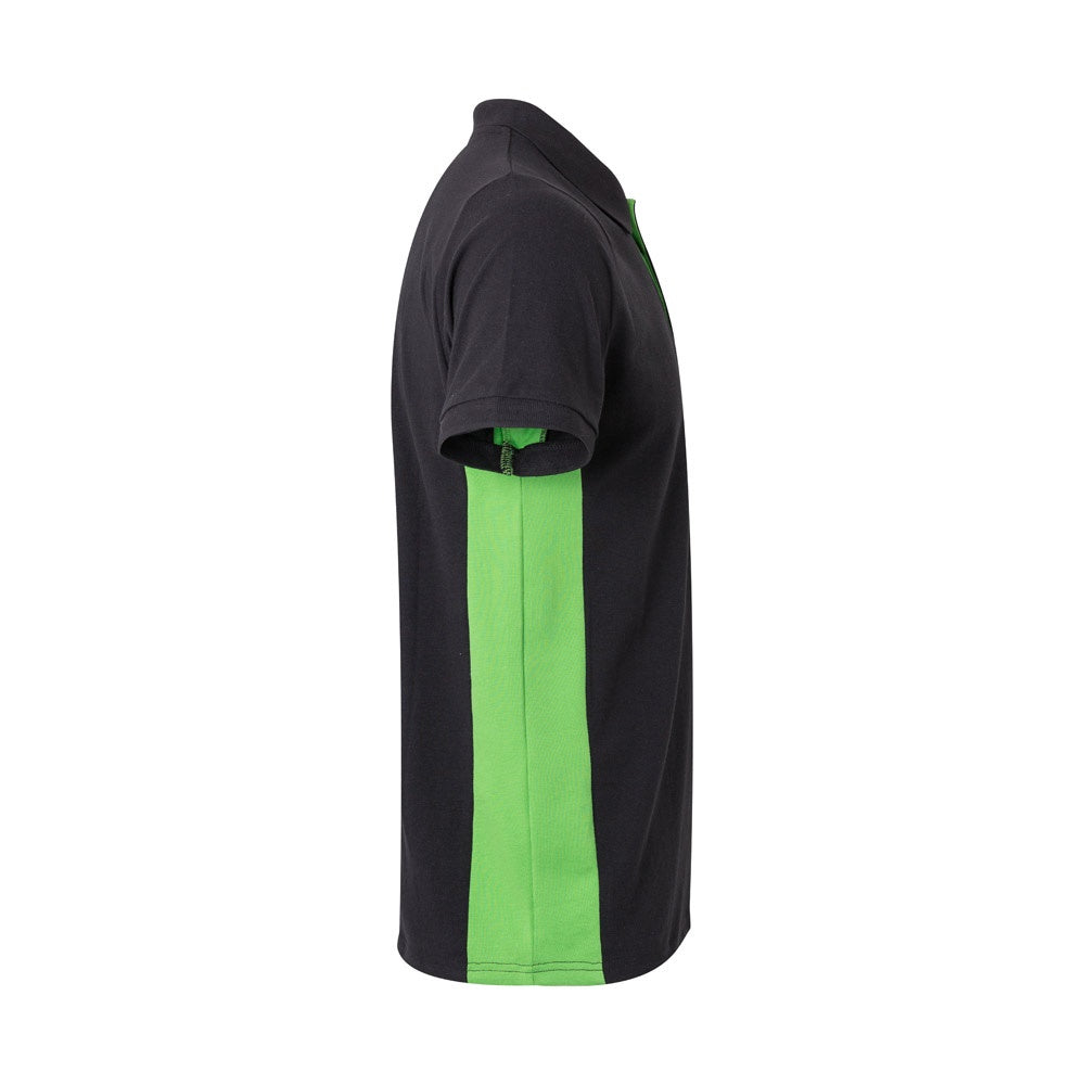 VL SUPAY promotional polo shirt in black / green (detail view) with custom logo branding