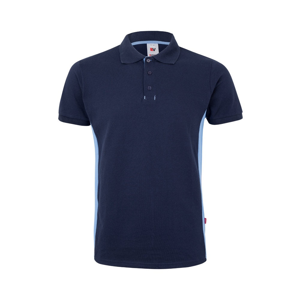 VL SUPAY promotional polo shirt in navy blue / light blue with custom logo branding