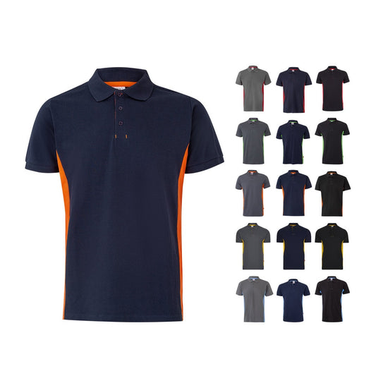 VL SUPAY promotional polo shirt in grey / green (complete set view) with custom logo branding