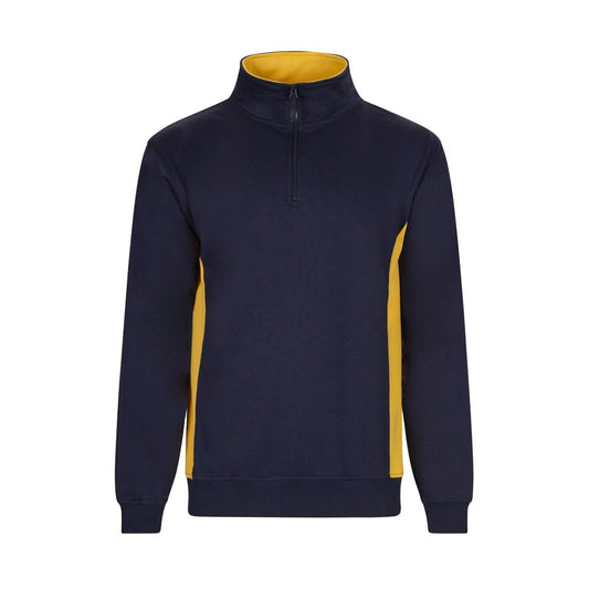 VL SVAROG promotional sweatshirt in navy blue / yellow with custom logo branding