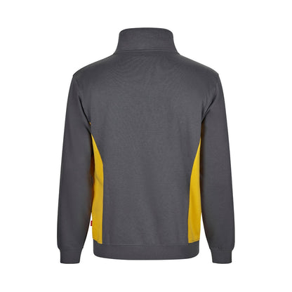 VL SVAROG promotional sweatshirt in grey / yellow (detail view) with custom logo branding