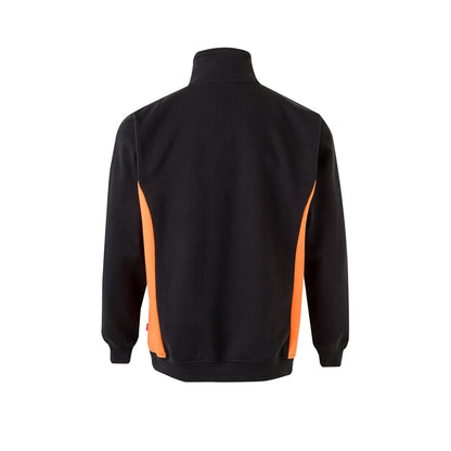 VL SVAROG promotional sweatshirt in black / orange (detail view) with custom logo branding