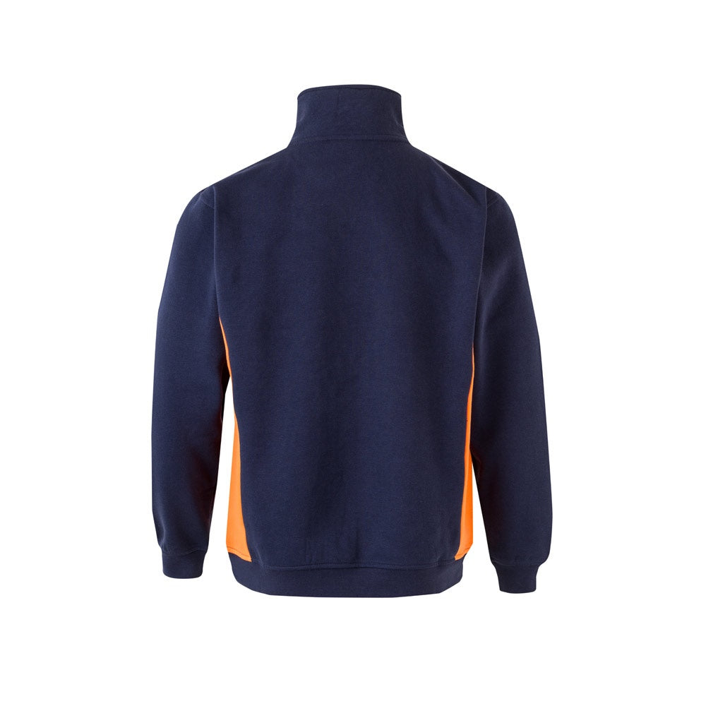 VL SVAROG promotional sweatshirt in navy blue / orange (detail view) with custom logo branding