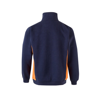 VL SVAROG promotional sweatshirt in navy blue / orange (detail view) with custom logo branding