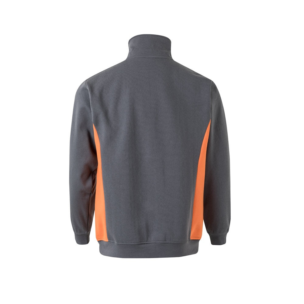 VL SVAROG promotional sweatshirt in grey / orange (detail view) with custom logo branding
