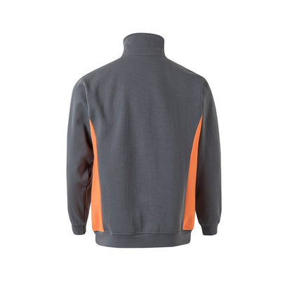 VL SVAROG promotional sweatshirt in grey / orange (detail view) with custom logo branding